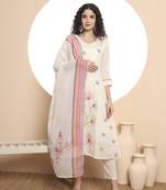  pure cotton white a line kurta dupatta pant set
