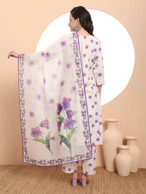  linen cotton white anarkali kurta dupatta pant set 3
