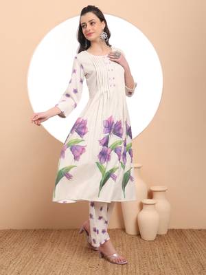  linen cotton white anarkali kurta dupatta pant set 5