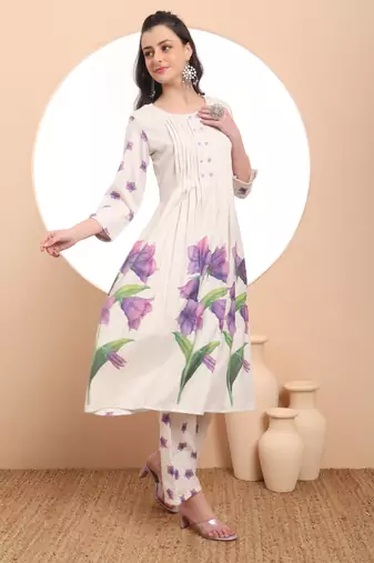  linen cotton white anarkali kurta dupatta pant set