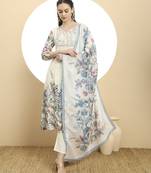  blue and white a line   mul cotton kurta dupatta pant set