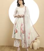  white linen cotton a-line kurta dupatta set