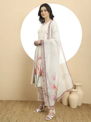  white linen cotton a-line kurta dupatta set 2