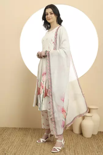  white linen cotton a-line kurta dupatta set