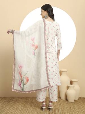  white linen cotton a-line kurta dupatta set 3