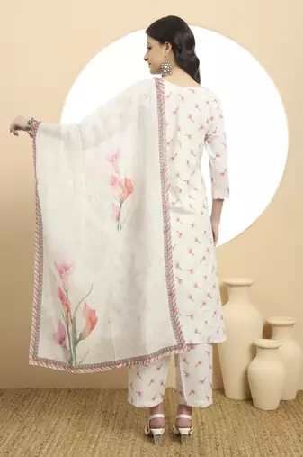  white linen cotton a-line kurta dupatta set