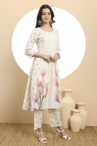  white linen cotton a-line kurta dupatta set