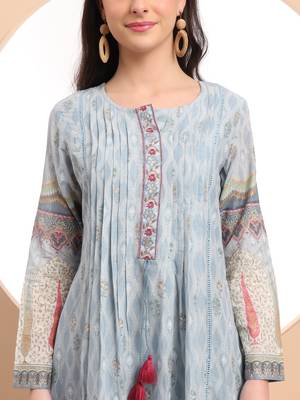 Multicolor cotton blue kurta dupatta pant set 4