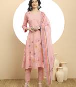  pure cotton pink a line kurta dupatta pant set