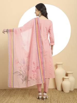  pure cotton pink a line kurta dupatta pant set 3
