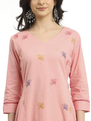  pure cotton pink a line kurta dupatta pant set 4
