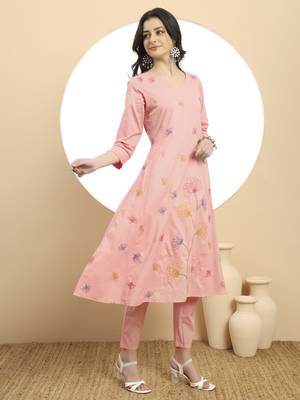  pure cotton pink a line kurta dupatta pant set 5