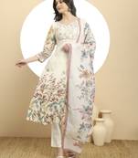  yellow and white a line   mul cotton kurta dupatta pant set