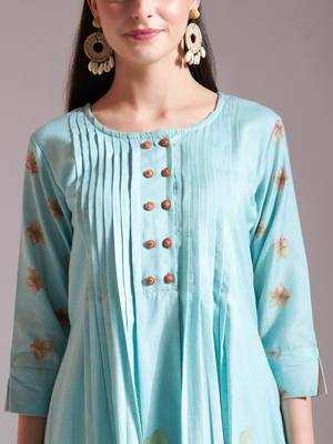  linen cotton sea green anarkali kurta dupatta pant set 4