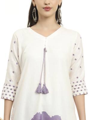  purple and white linen cotton straight kurta dupatta set 4