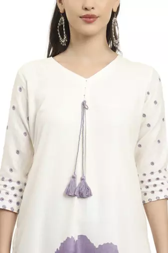 purple and white linen cotton straight kurta dupatta set