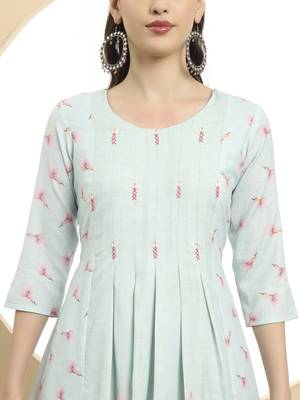  blue linen cotton a-line kurta dupatta set 4