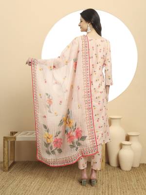  linen cotton peach a line kurta dupatta pant set 3