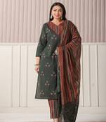 green floral print,patch work,lace work plus size kurta set with pant & dupatta