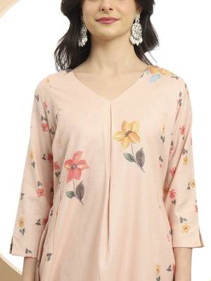  linen cotton peach a line kurta dupatta pant set 4