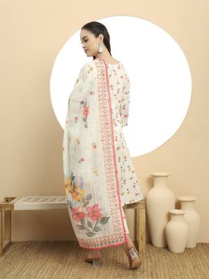  linen cotton white a line kurta dupatta pant set 3