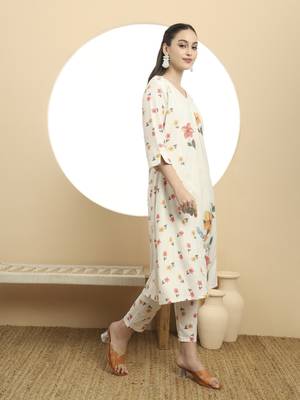  linen cotton white a line kurta dupatta pant set 5