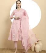  pink a line floral,kantha work kurta dupatta pant set