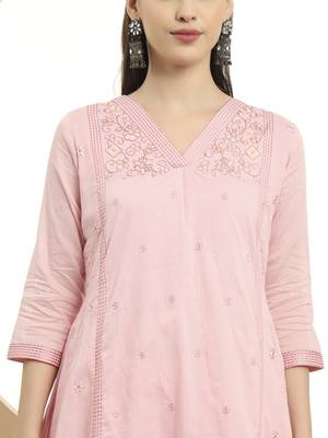  pink a line floral,kantha work kurta dupatta pant set 4