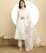  white a line floral,kantha work kurta dupatta pant set