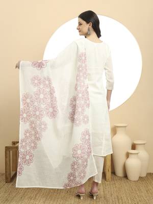  white a line floral,kantha work kurta dupatta pant set 3