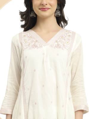  white a line floral,kantha work kurta dupatta pant set 4