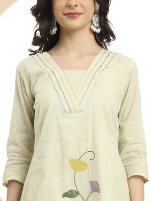  green pure cotton a-line thread work kurta dupatta set 4