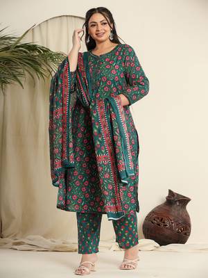 green cotton floral,chikankari plus size kurta dupatta set 2