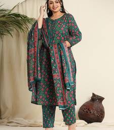 green cotton floral,chikankari plus size kurta dupatta set