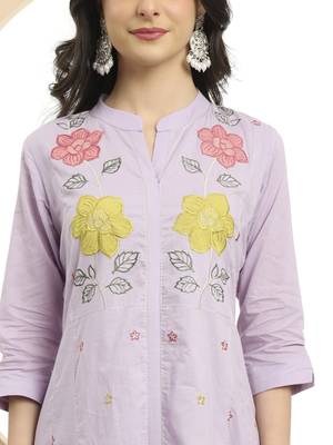  lavender pure cotton a-line embroidered kurta dupatta set 4