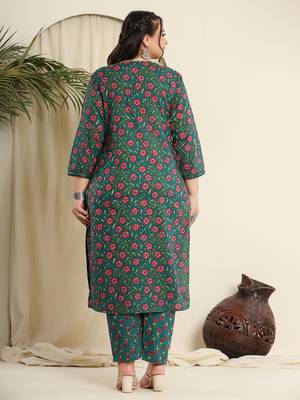 green cotton floral,chikankari plus size kurta dupatta set 4