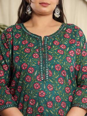 green cotton floral,chikankari plus size kurta dupatta set 5