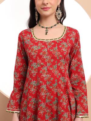  red cotton long sleeve anarkali kurta dupatta set 4