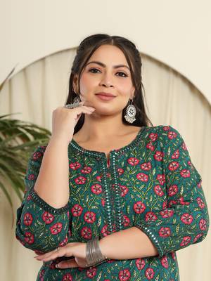green cotton floral,chikankari plus size kurta dupatta set 6