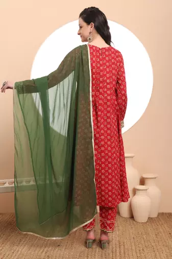 red anarkali  pure cotton kurta dupatta set