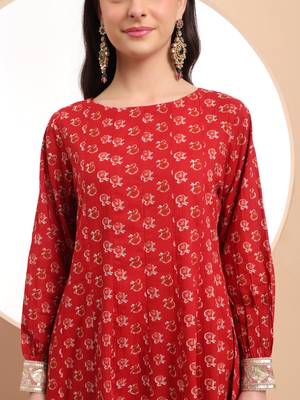 red anarkali  pure cotton kurta dupatta set 4