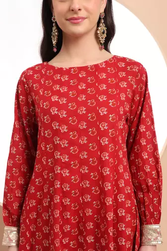 red anarkali  pure cotton kurta dupatta set