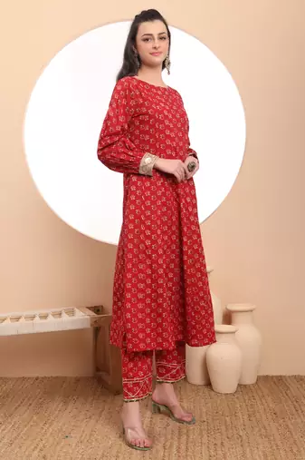 red anarkali  pure cotton kurta dupatta set