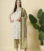 green pure cotton paisley,thread work kurta dupatta pant set