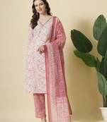pink pure cotton paisley,thread work kurta dupatta pant set