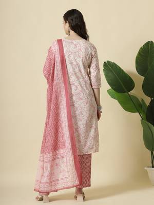 pink pure cotton paisley,thread work kurta dupatta pant set 3