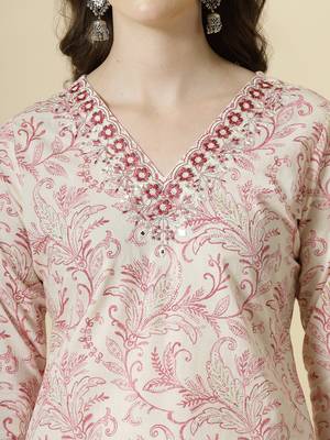 pink pure cotton paisley,thread work kurta dupatta pant set 4