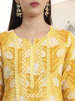  yellow pure cotton straight kurta set with palazzo and dupatta 4