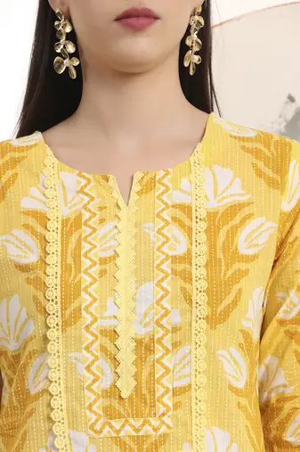  yellow pure cotton straight kurta set with palazzo and dupatta