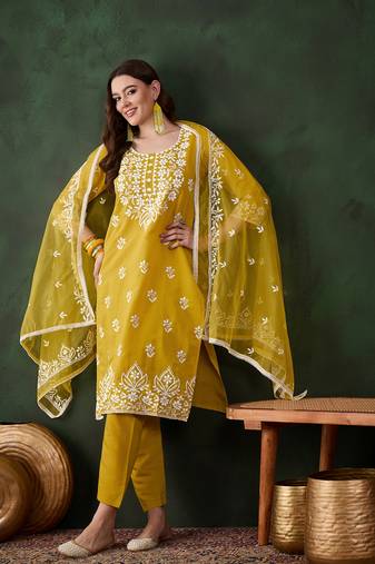 Women's mustard roman silk kurta set